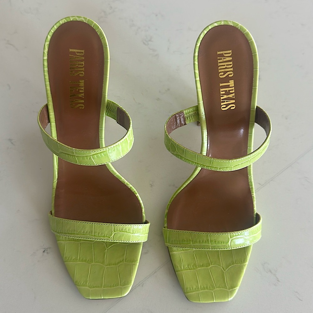 Never worn. Paris Texas Green Croc Embossed Mules.